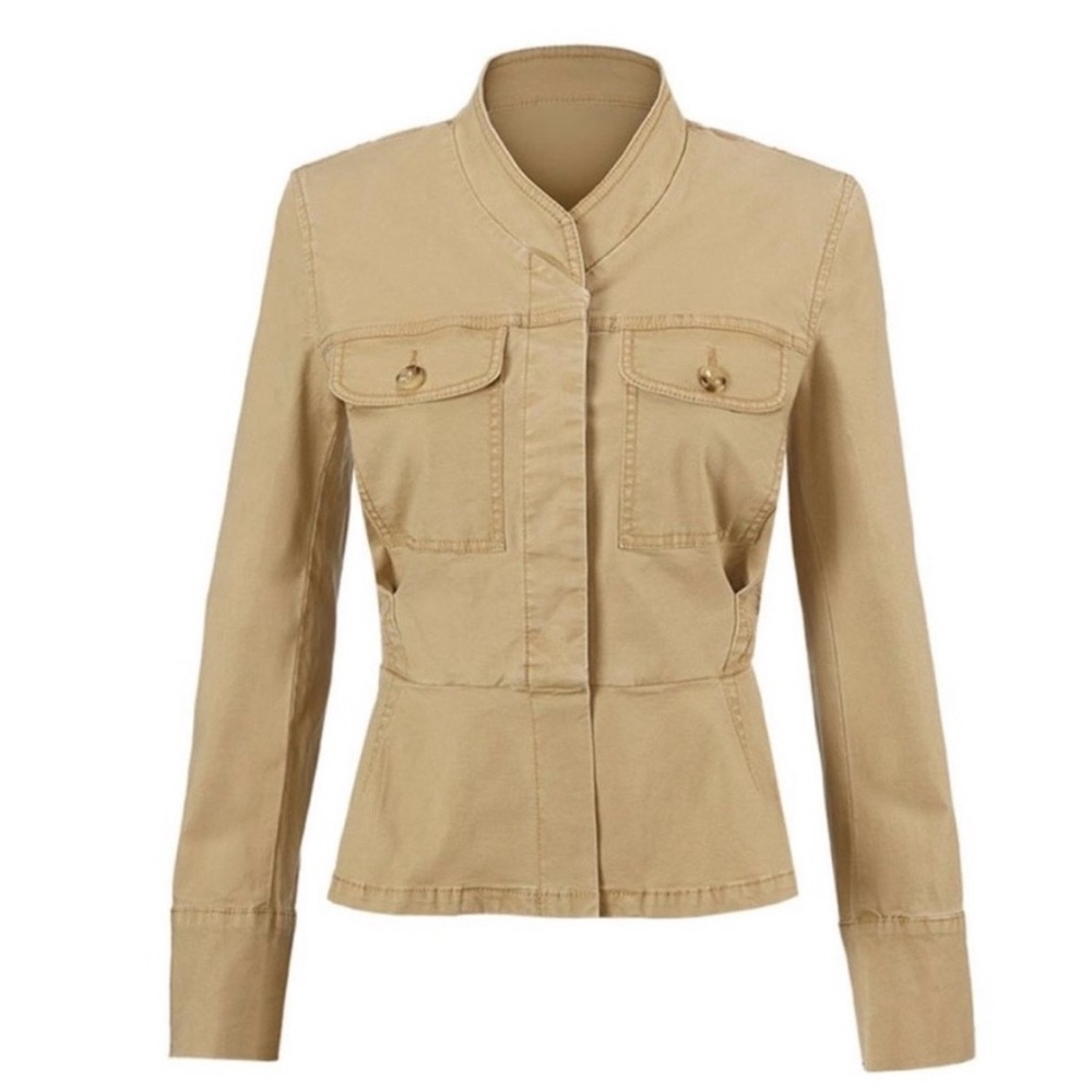 CAbi Camp Jacket Khaki Long-Sleeved Button Cotton Women’s Small #5477